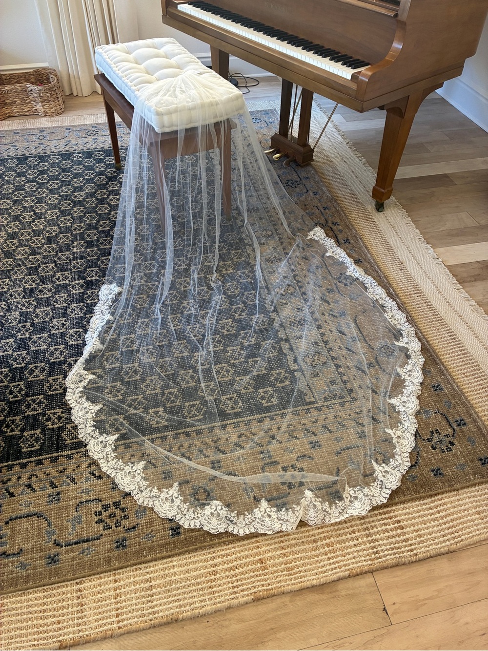 Lace-Edged Cathedral Veil in Ivory